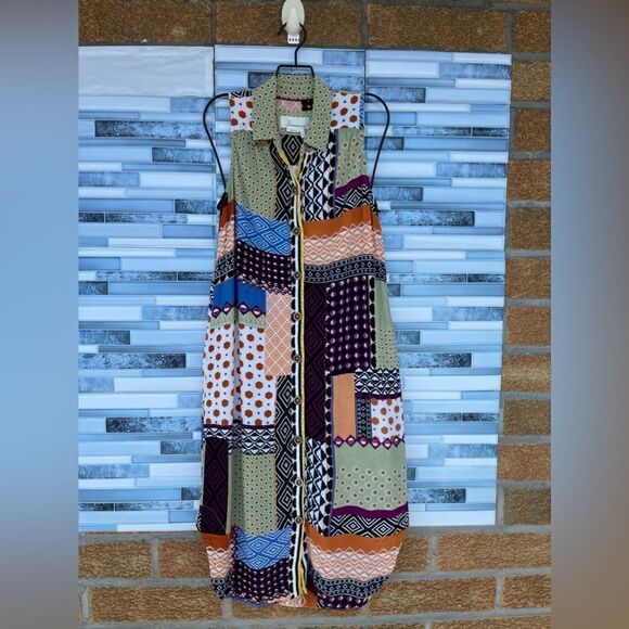 Anthropologie Everyway Shirt Dress Sleeveless Patchwork Buttondown Small S US 2 - Picture 3 of 10